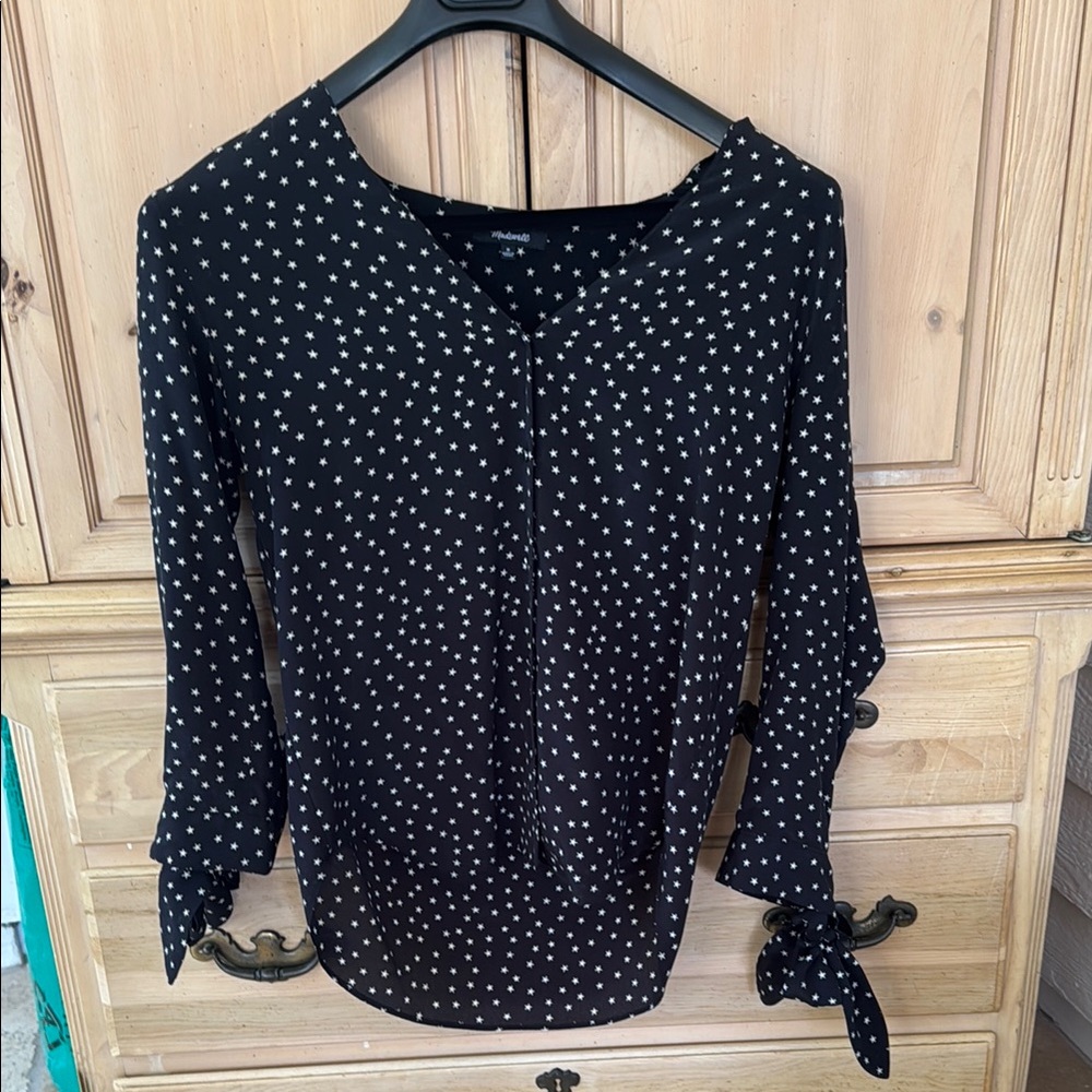 Madewell Black Blouse with White Stars Pattern